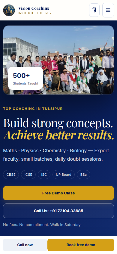 Mobile capture of the live Vision Coaching Institute homepage